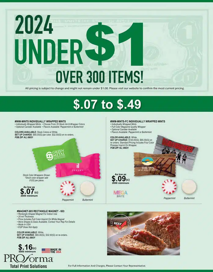 Promotional products under one dollar